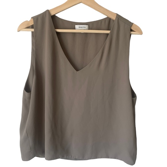 Babaton Tops - Aritzia Babaton Murphy Blouse Sleeveless V-Neck Taupe Warm Grey Women's Large